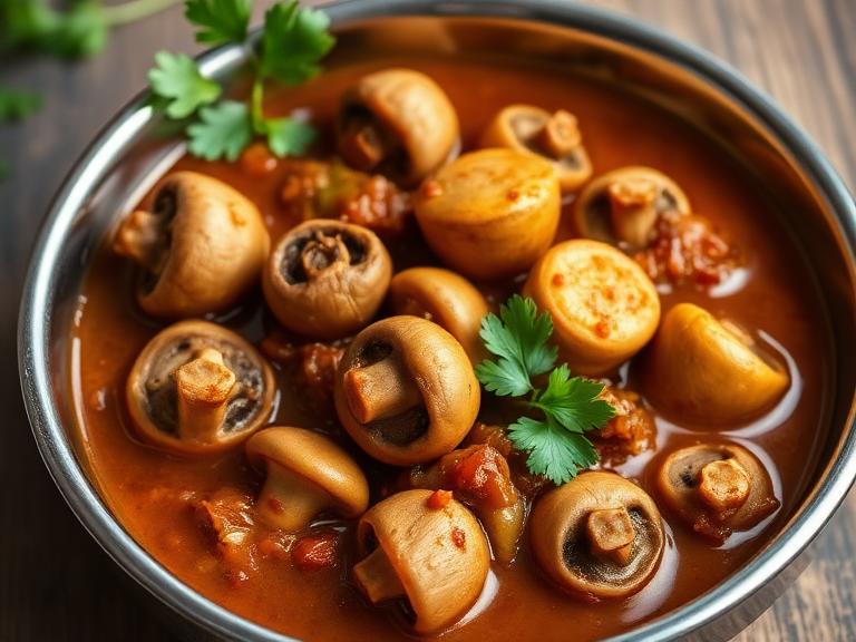 Mushroom Masala — Freshly cooked Mushroom Masala prepared in our pure-veg kitchen.