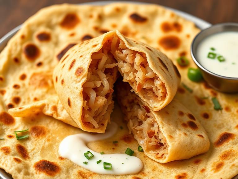 Pyaz Paratha — Hot Pyaz Paratha, freshly cooked on the tawa.
