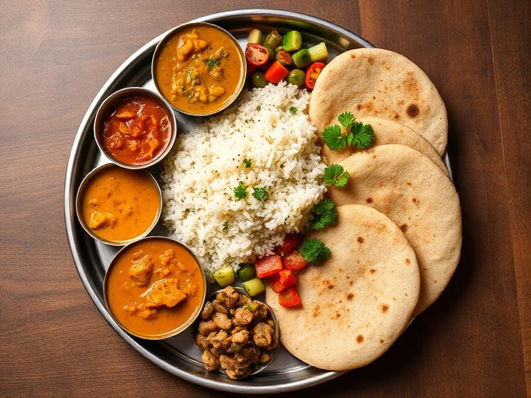 Ghar Ki Thali — Dal, sabzi, 4 roti, salad and achar.