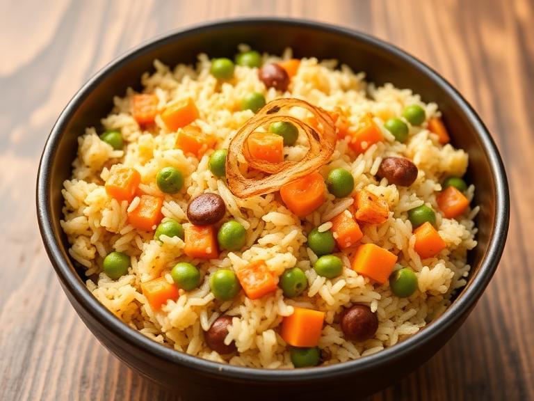 Veg Pulao — Freshly cooked Veg Pulao, aromatic and satisfying.
